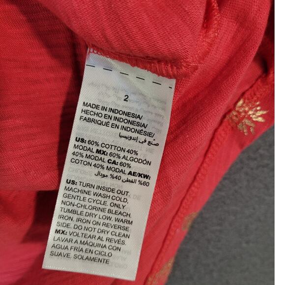 Chico’s Pink Pineapple Malibu Tee Size 2 L Gold Metallic Print Resort Wear EUC - Picture 8 of 8